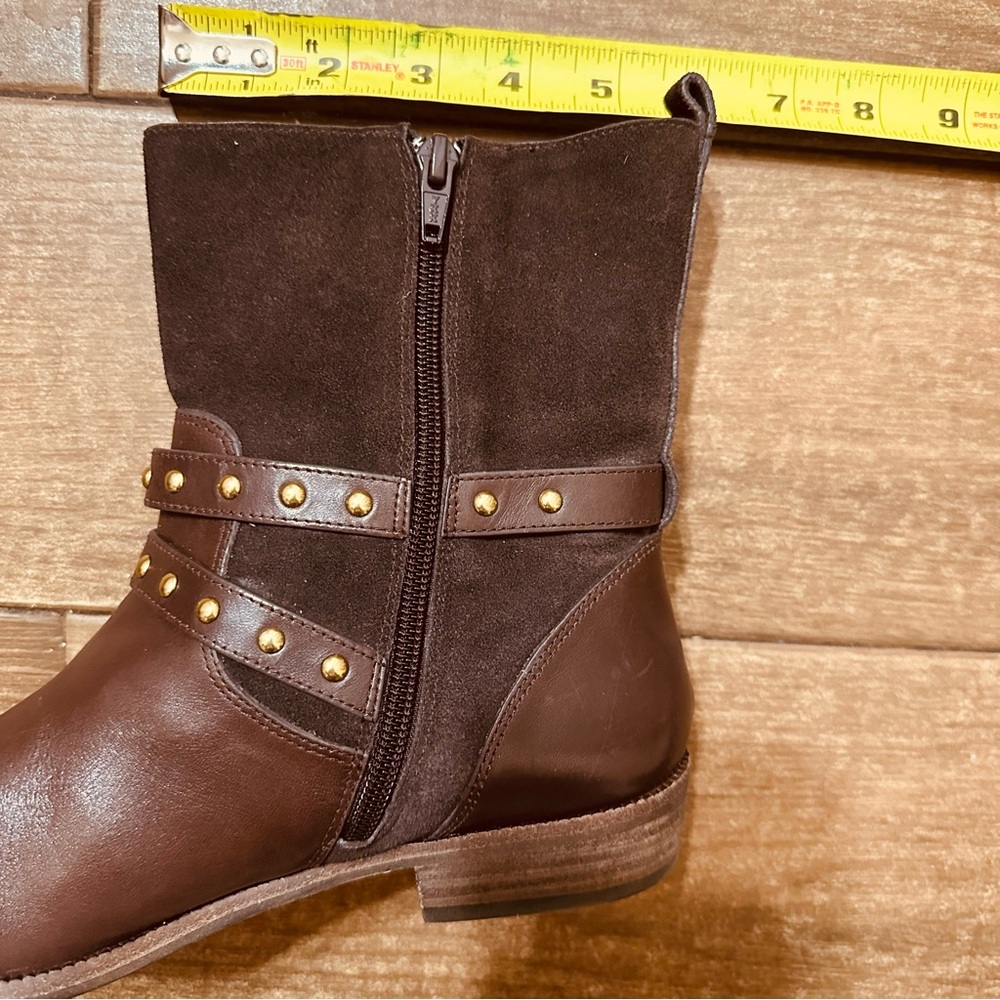 Coach Lillianna Suede & Leather Detail Studded Buckle Boots in Brown (Size 8B) - Picture 9 of 12